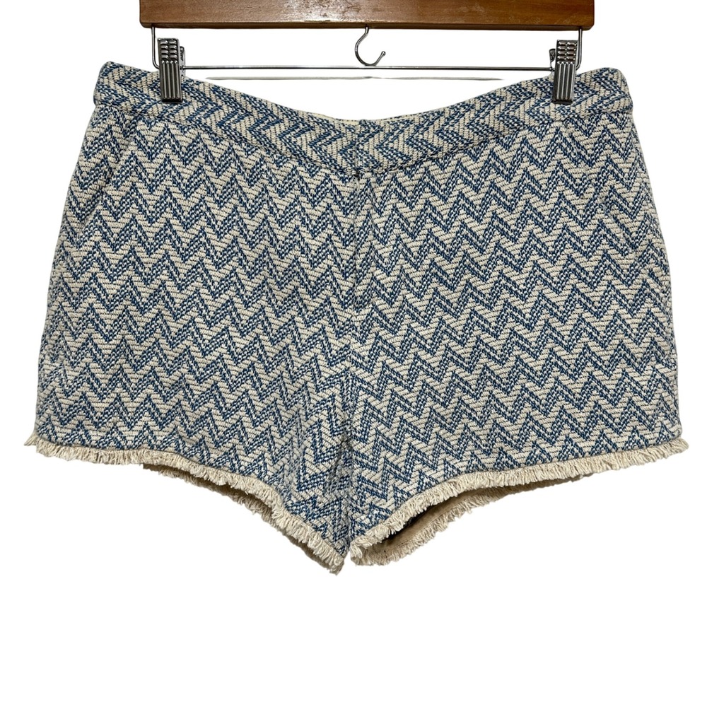 Lilla P Chevron Tweed Shorts Womens 10 Blue White Frayed Hem Boho Summer Casual